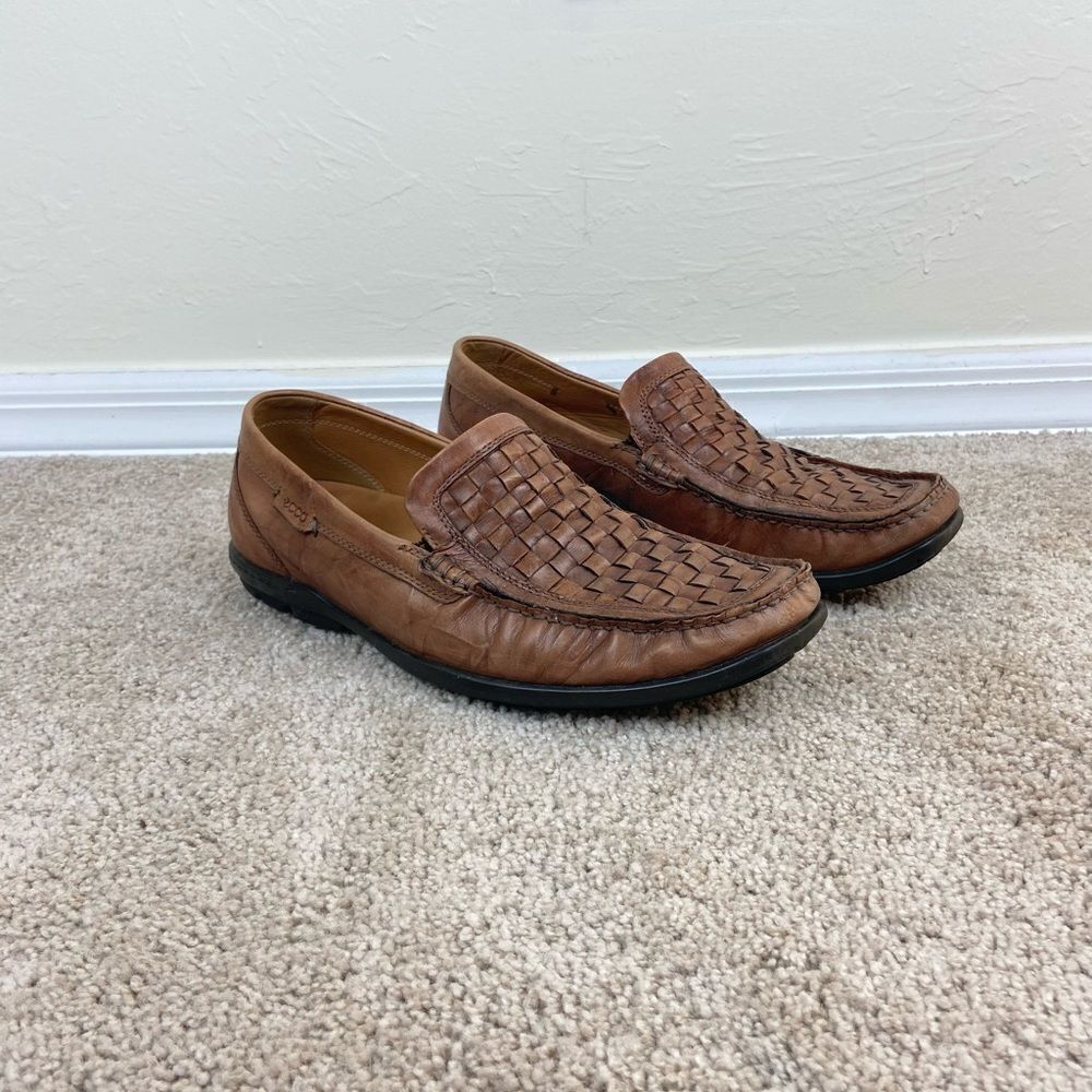 Ecco Leather Woven Slip-On Loafers - Brown